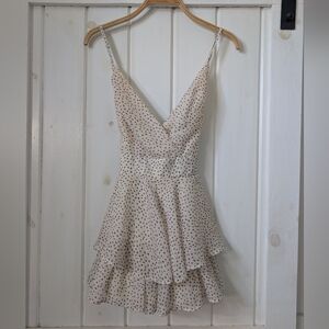 L'ATISTE Cream Mini Romper with Brown Dot Print